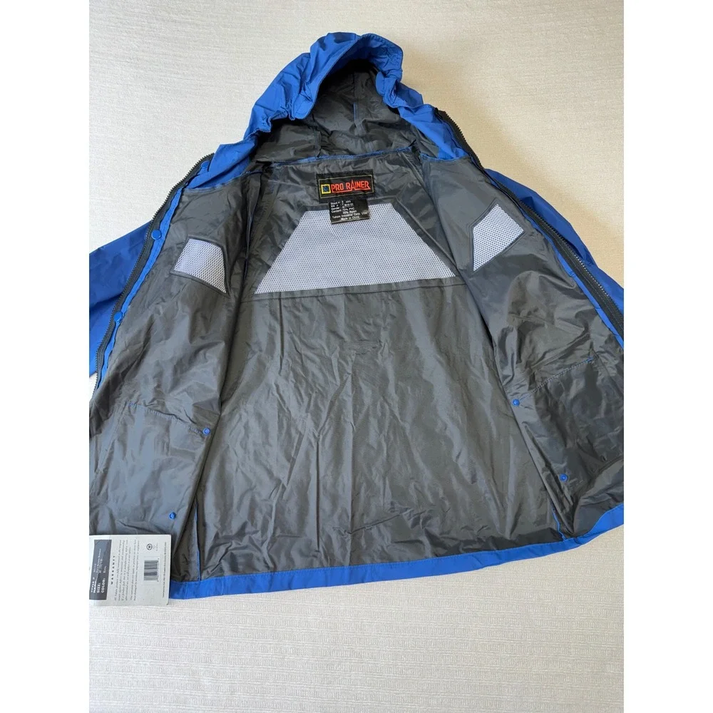 Vintage Pro Rainer Kids Acadia Rain Jacket Blue Hooded Deadstock Y2K M 10-12